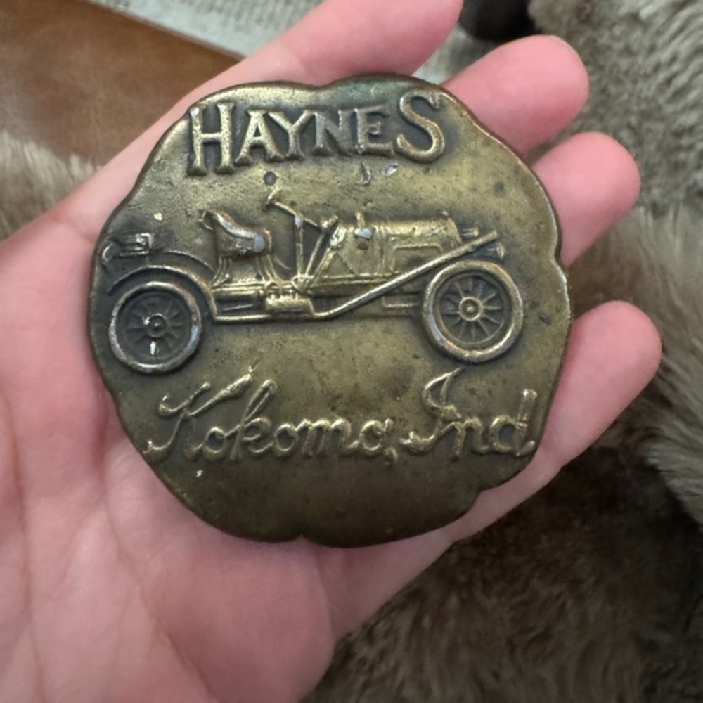 Vintage Haynes Kokomo IN Brass Belt Buckle Antique Car Automotive Collectible